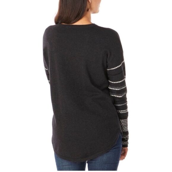 Smartwool Shadow Pine Wool Sweater – Dark Charcoal Gray, Striped, Dot, Size XL - Picture 2 of 6